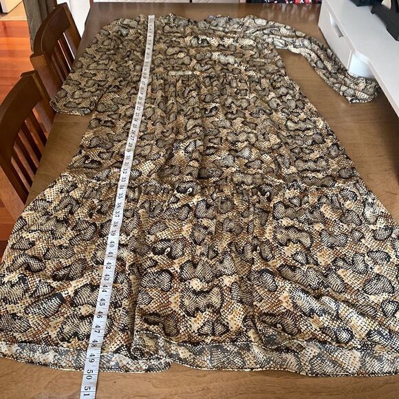 Zara Snakeskin Puff Sleeve Midi Dress Size Small - Picture 11 of 12